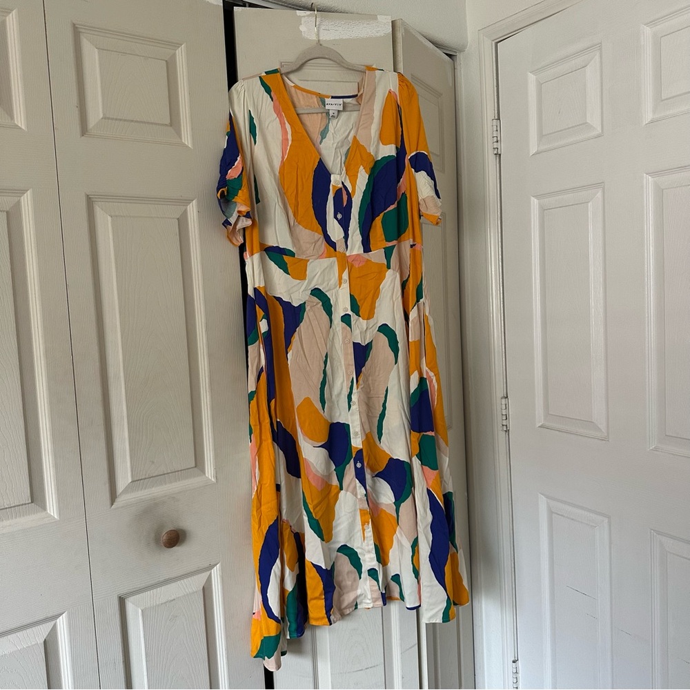 Ava & Viv Multicolor Abstract Midi Dress